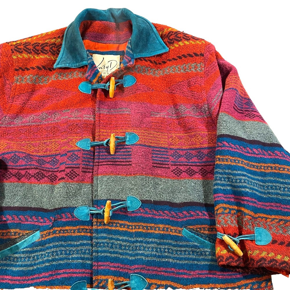 Vintage Kathryn Deere Womens Size 18/20 Aztec Wool Blanket Coat Vibrant Color